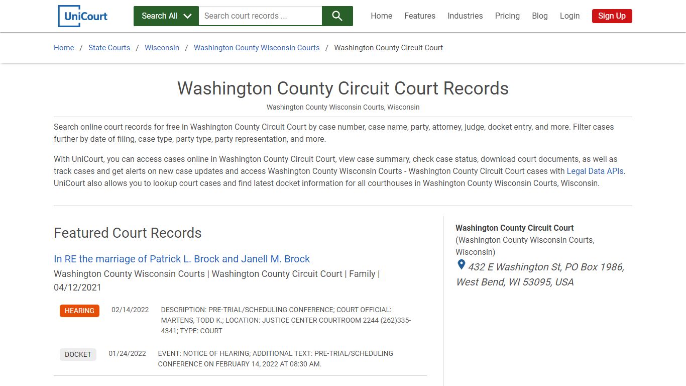 Washington County Circuit Court Records | Washington | UniCourt